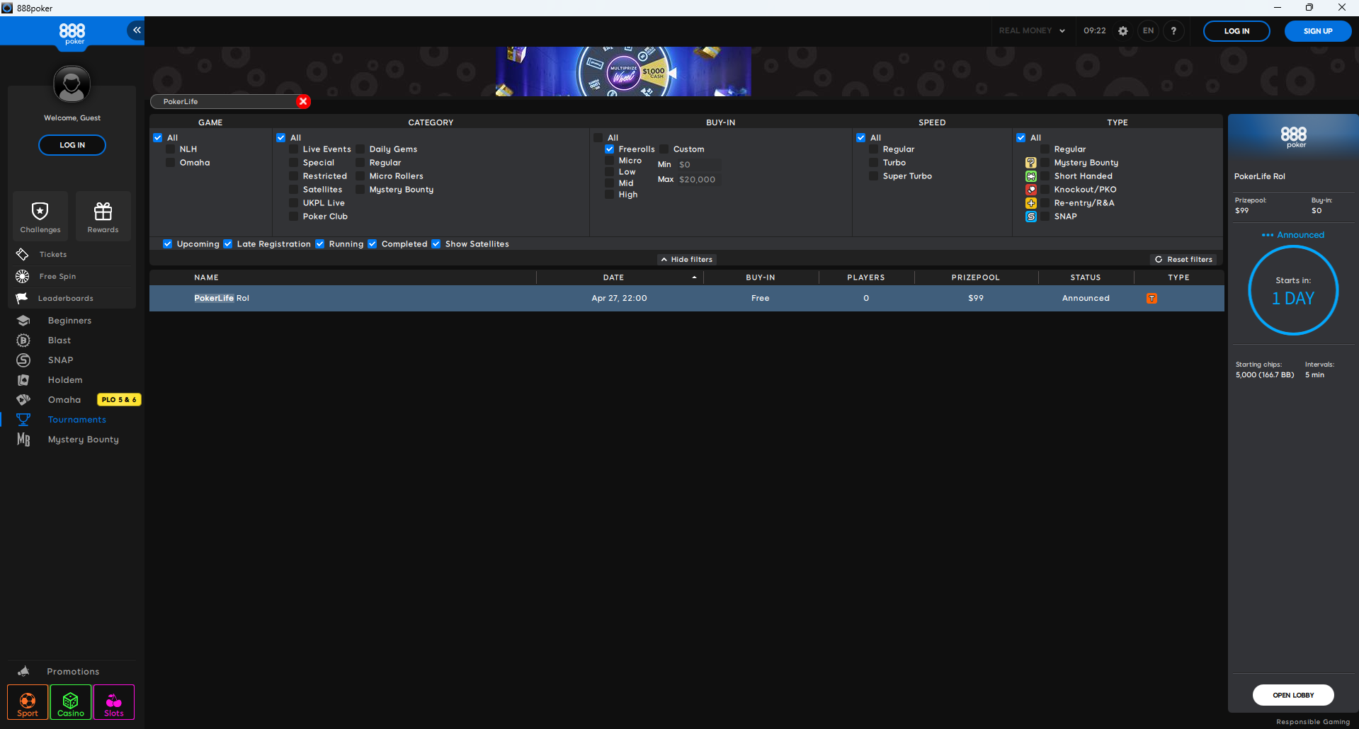 PokerLife Roll Lobby 27.04.2025