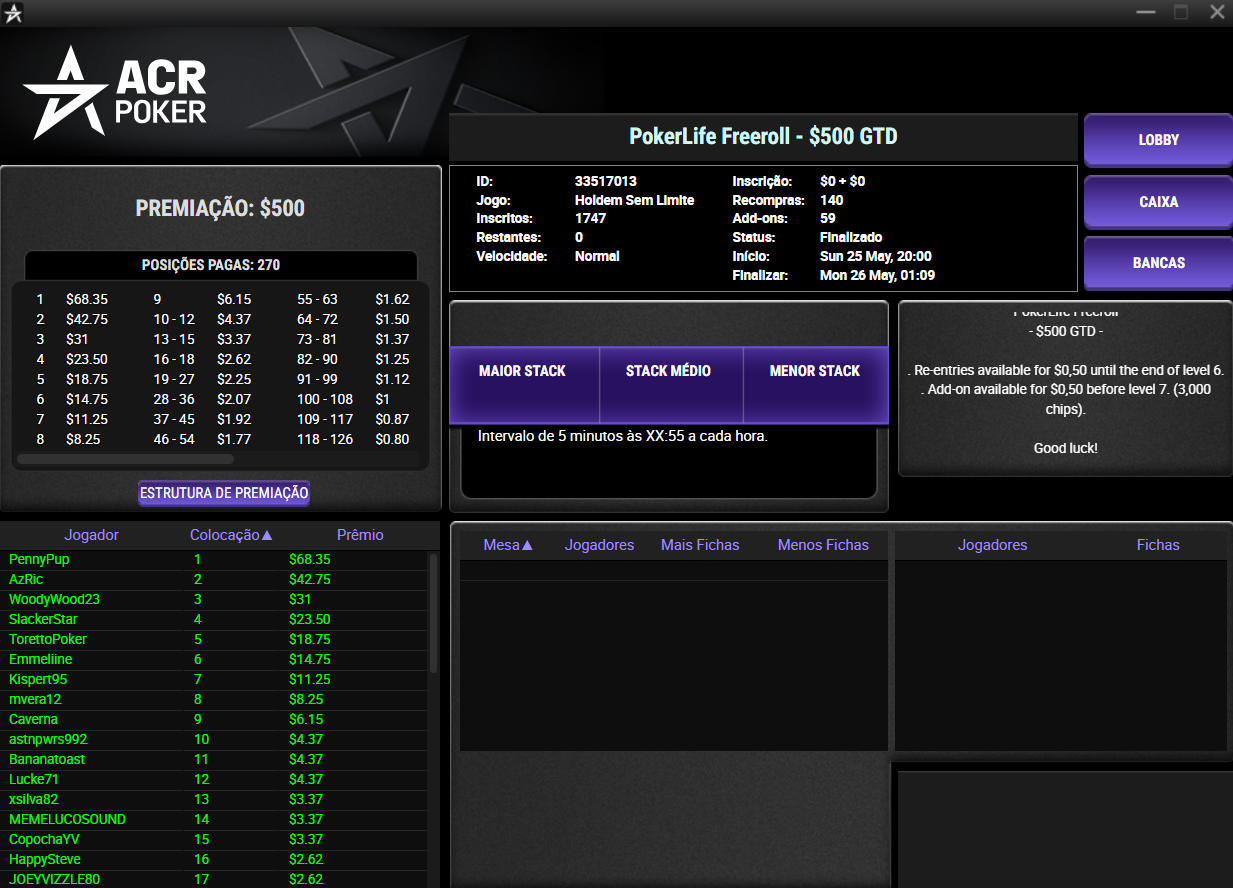 ACR Poker Freeroll Exclusivo PokerLife 25maio2025