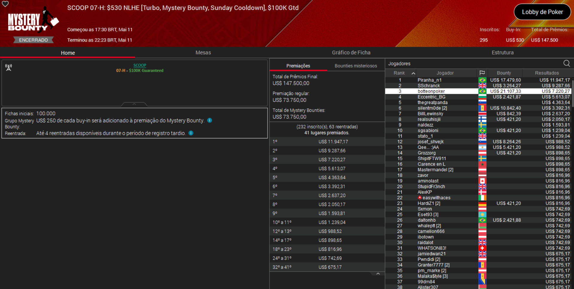 PokerStars SCOOP 07-H US$ 530 NLHE [Mystery Bounty] 11maio2025