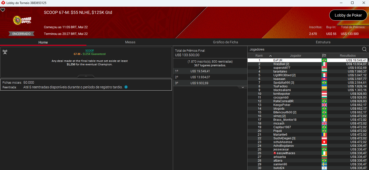 SCOOP 67-M US$ 55 NLHE