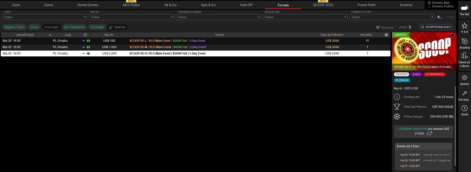 PokerStars SCOOP Evento 85# Lobby