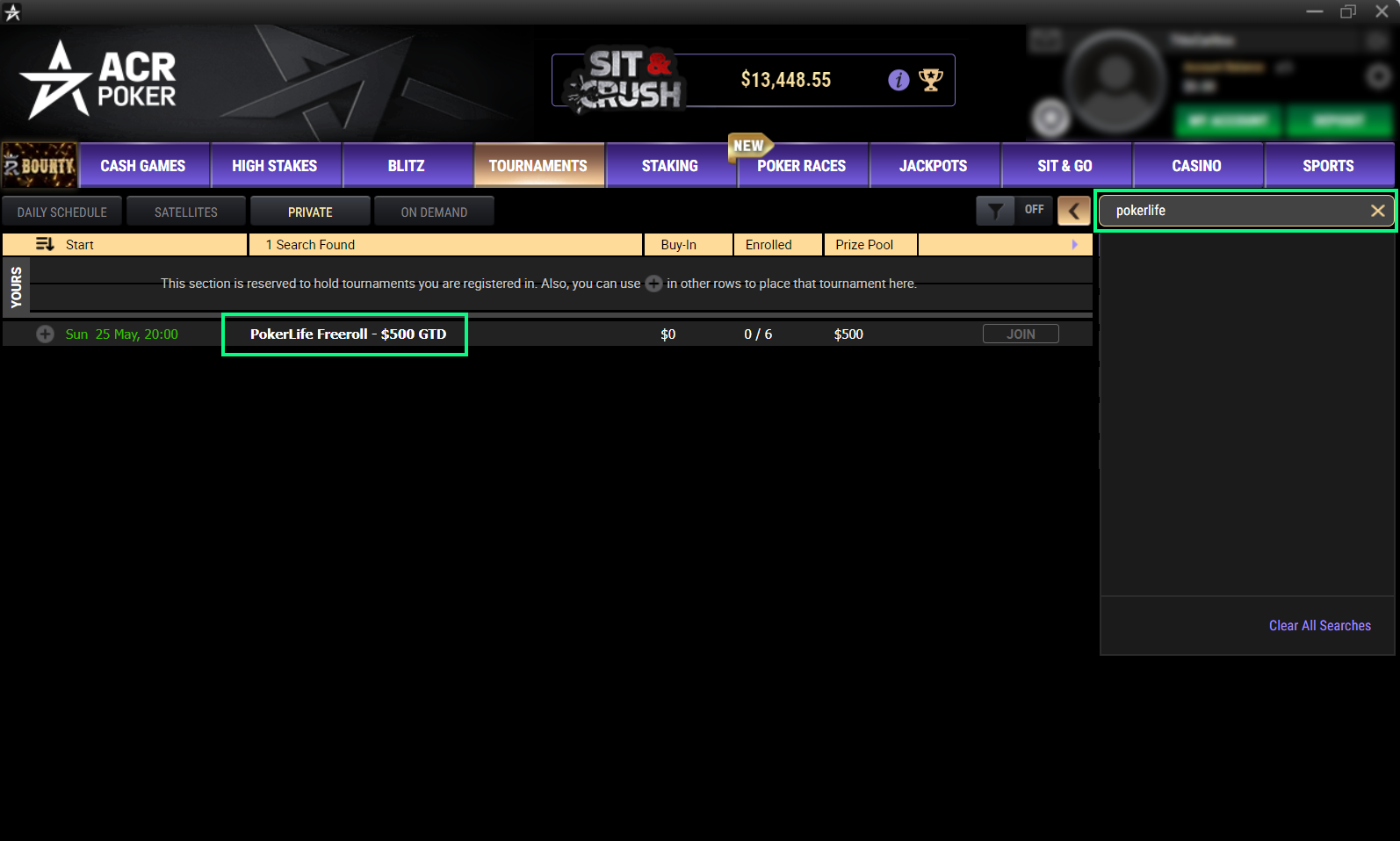 Freeroll Exclusivo PokerLife ACR - passo 2