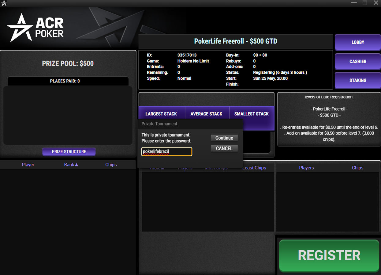 Freeroll Exclusivo PokerLife ACR - passo 4