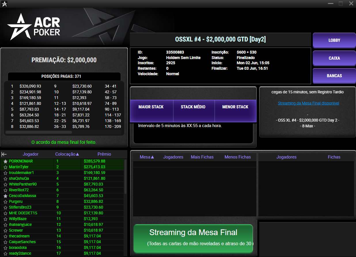 ACR Poker OSSXL #4 Main Event 03jun25