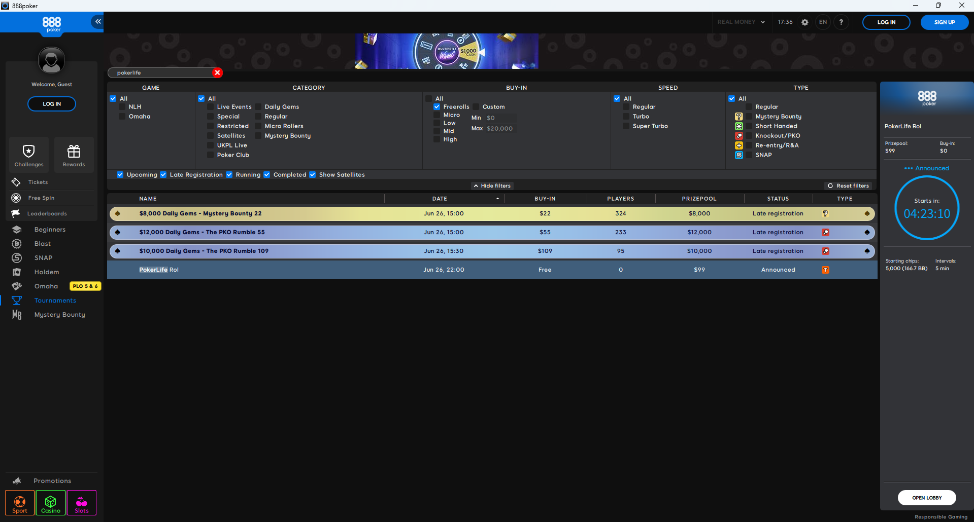PokerLife Roll Lobby 25.06.2025