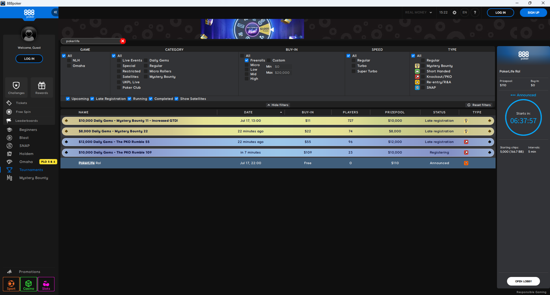 PokerLife Roll Lobby 17.07.2025