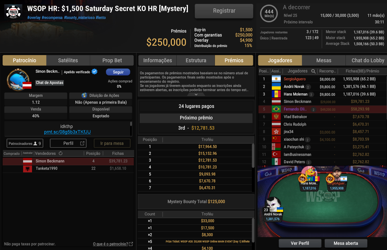 GGPoker WSOP Online HR US$ 1.500 Saturday Secret KO HR 30ago2025