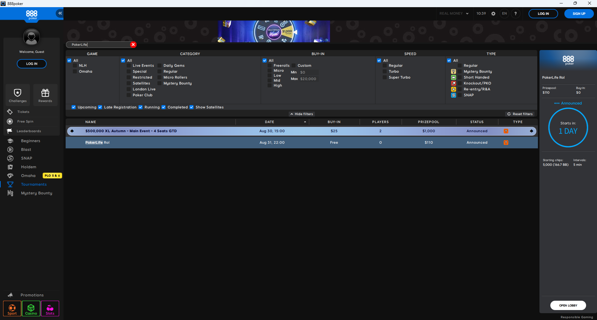 PokerLife Roll Lobby 31.08.2025