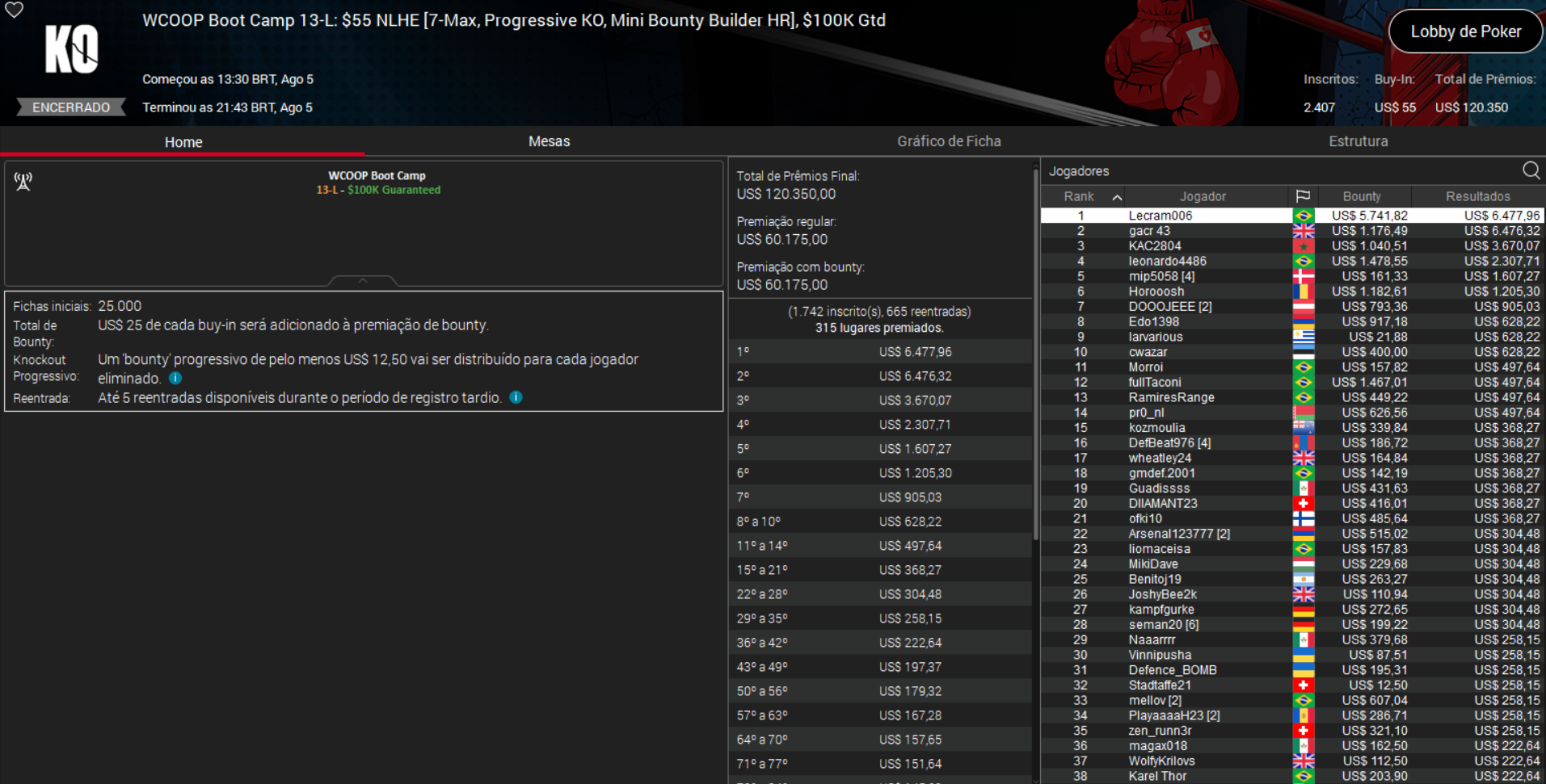 PokerStars WCOOP Boot Camp 13-L US$ 55 NLHE PKO Mini Bounty Builder HR 05ago2025