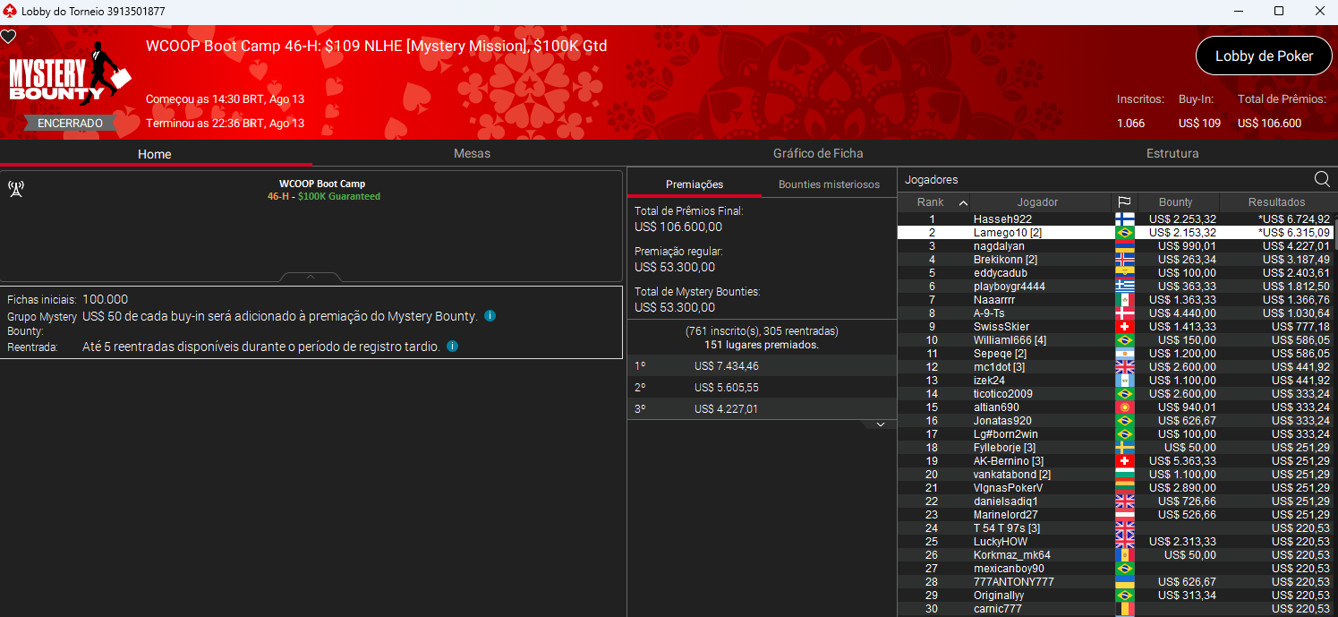 WCOOP Boot Camp 45-H US$ 109 NLHE