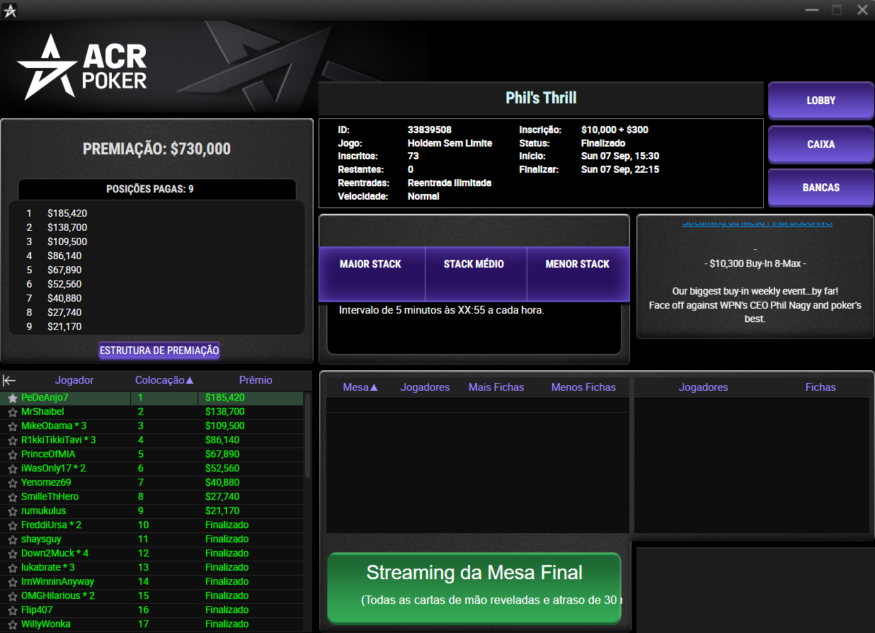 ACR Poker US$ 10.300 Phil's Thrill 07set2025
