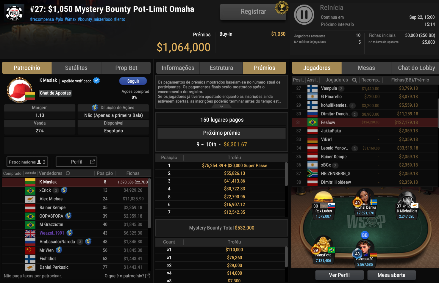 GGPoker #27 WSOP Online US$ 1.050 Mystery Bounty Pot-Limit Omaha 21set2025