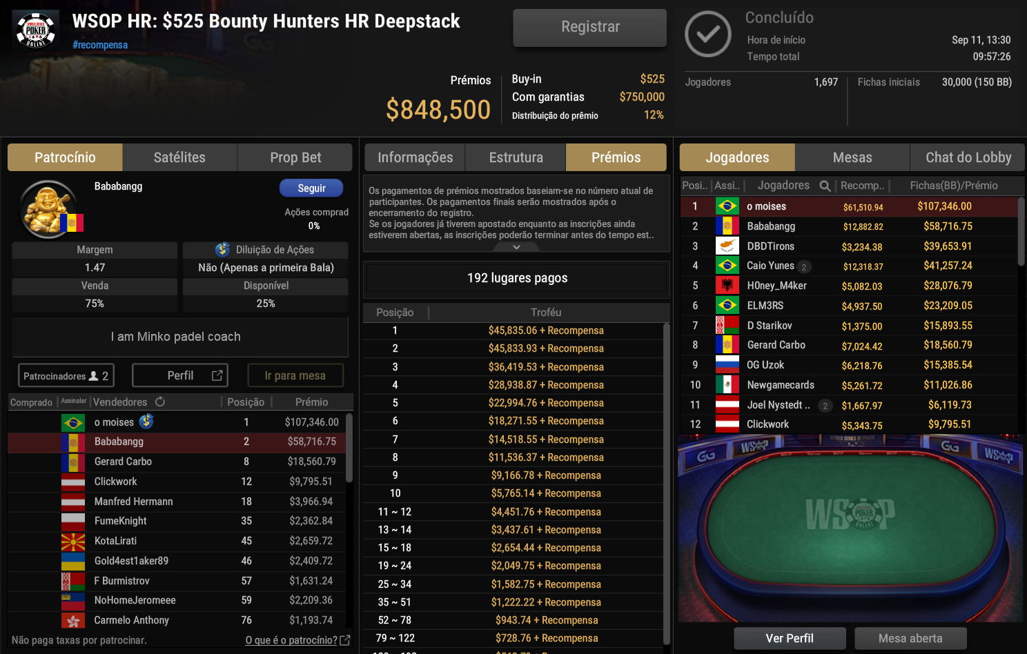 GGPoker WSOP Online HR US$ 525 Bounty Hunters HR Deepstack 11set2025