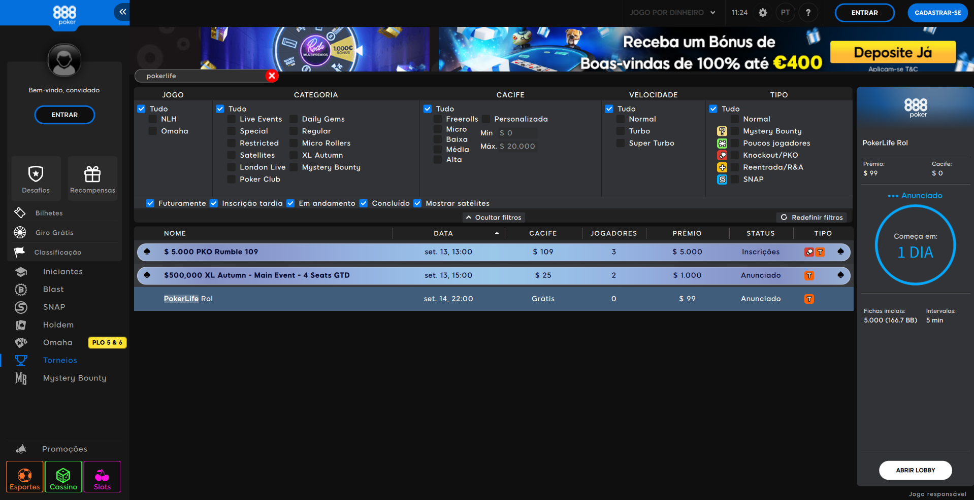 Lobby 888 PokerLife Roll