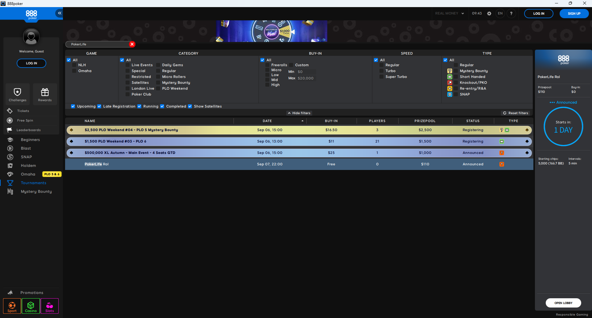 PokerLife Roll Lobby 07.09.2025