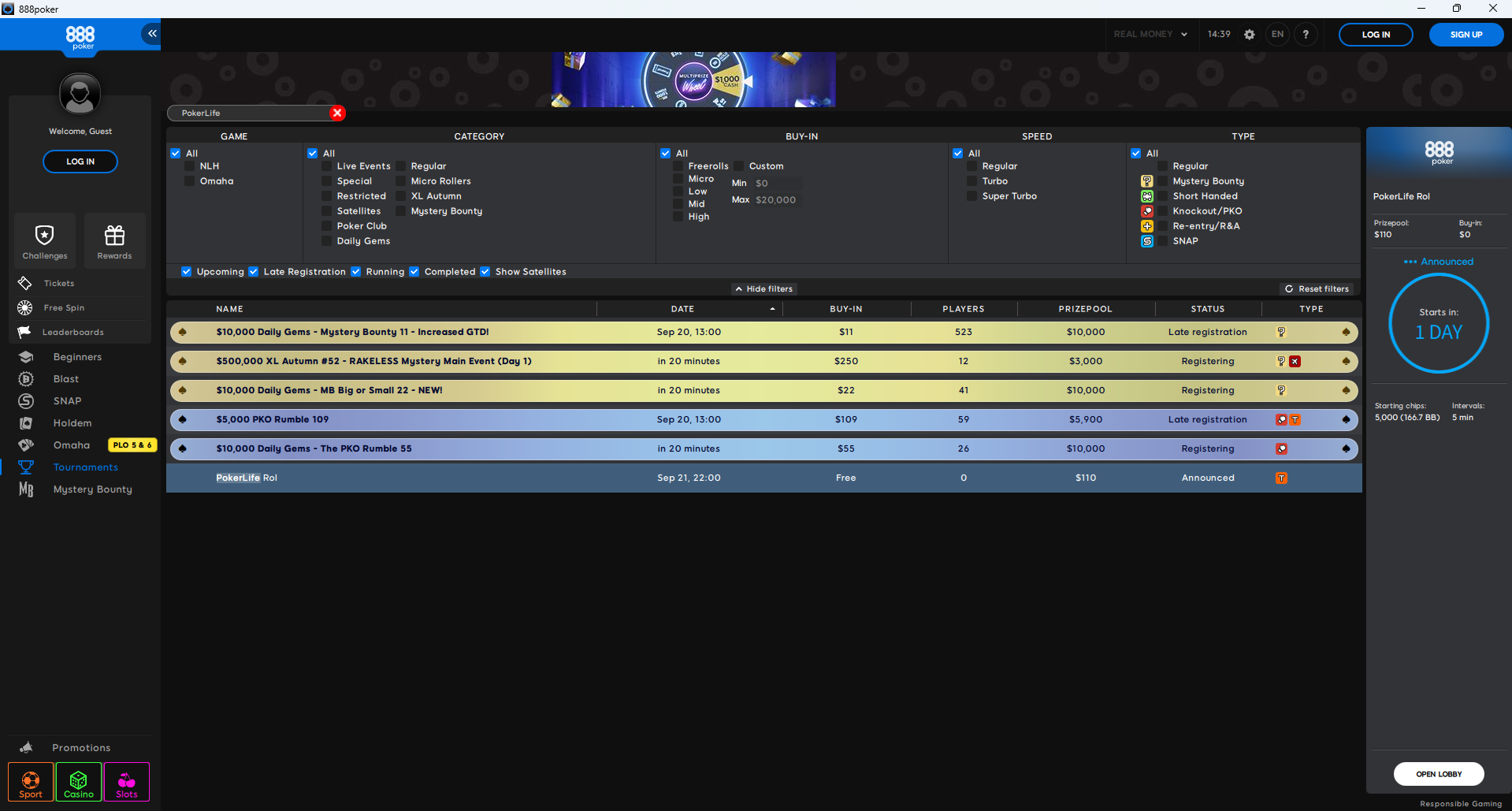 PokerLife Roll Lobby 21.09.2025