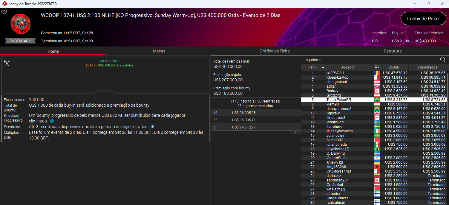 WCOOP #107-H US$ 2.100 NLHE