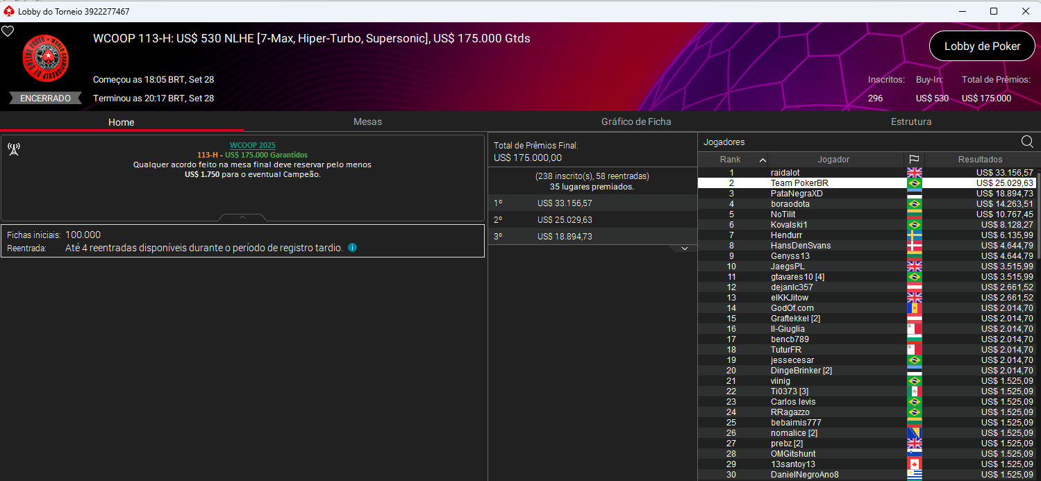 WCOOP #113-H US$ 530 NLHE