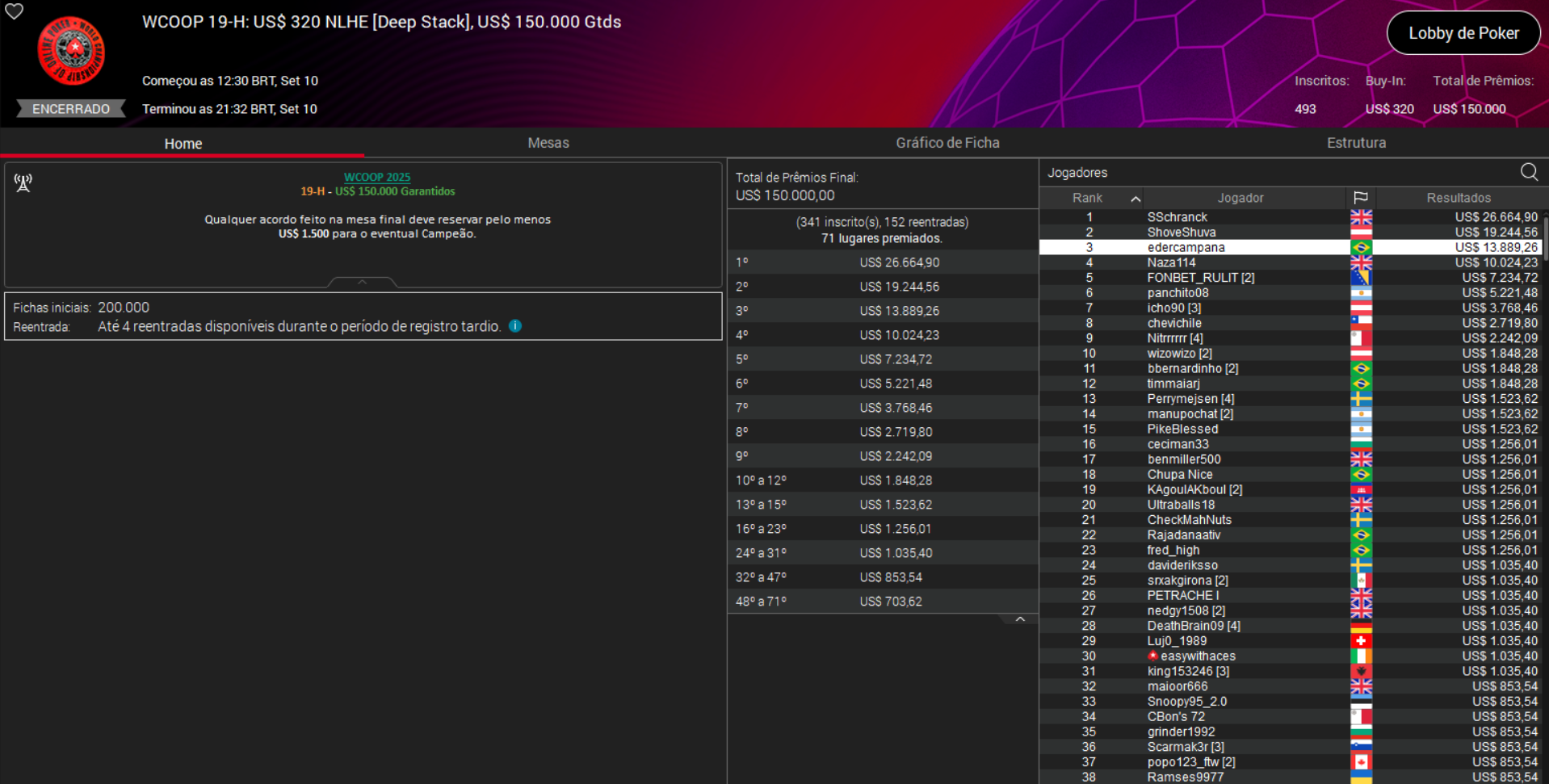 PokerStars WCOOP 19-H US$ 320 NLHE [Deep Stack] 10set2025