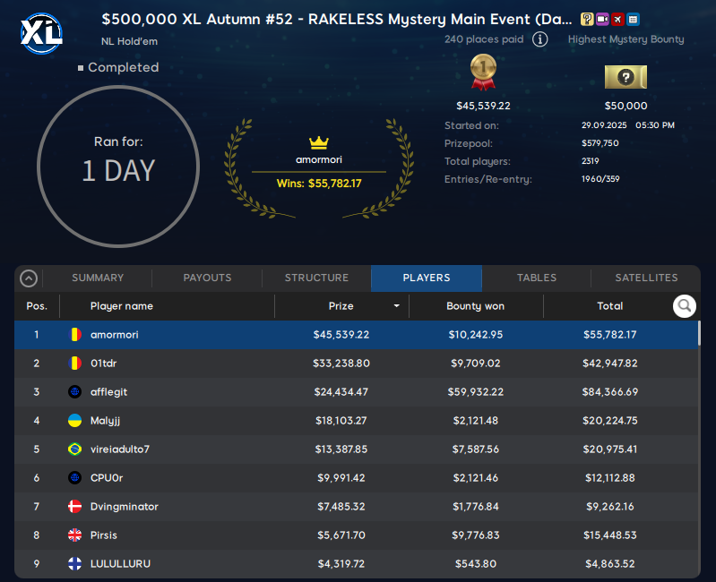 888poker XL Autumn #52 30set25