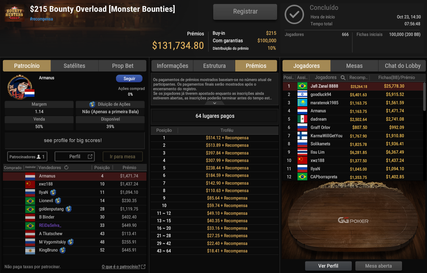 GGPoker US$ 215 Bounty Overload [Monster Bounties] 23out2025