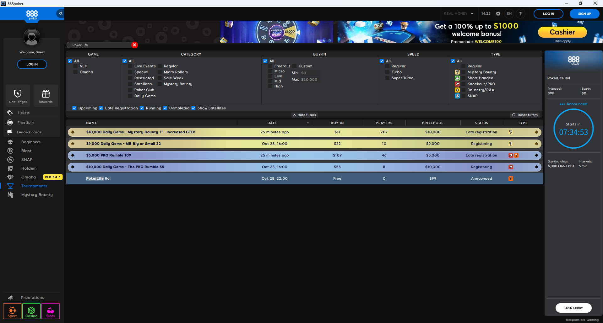 PokerLife Roll Lobby 28.10.2025