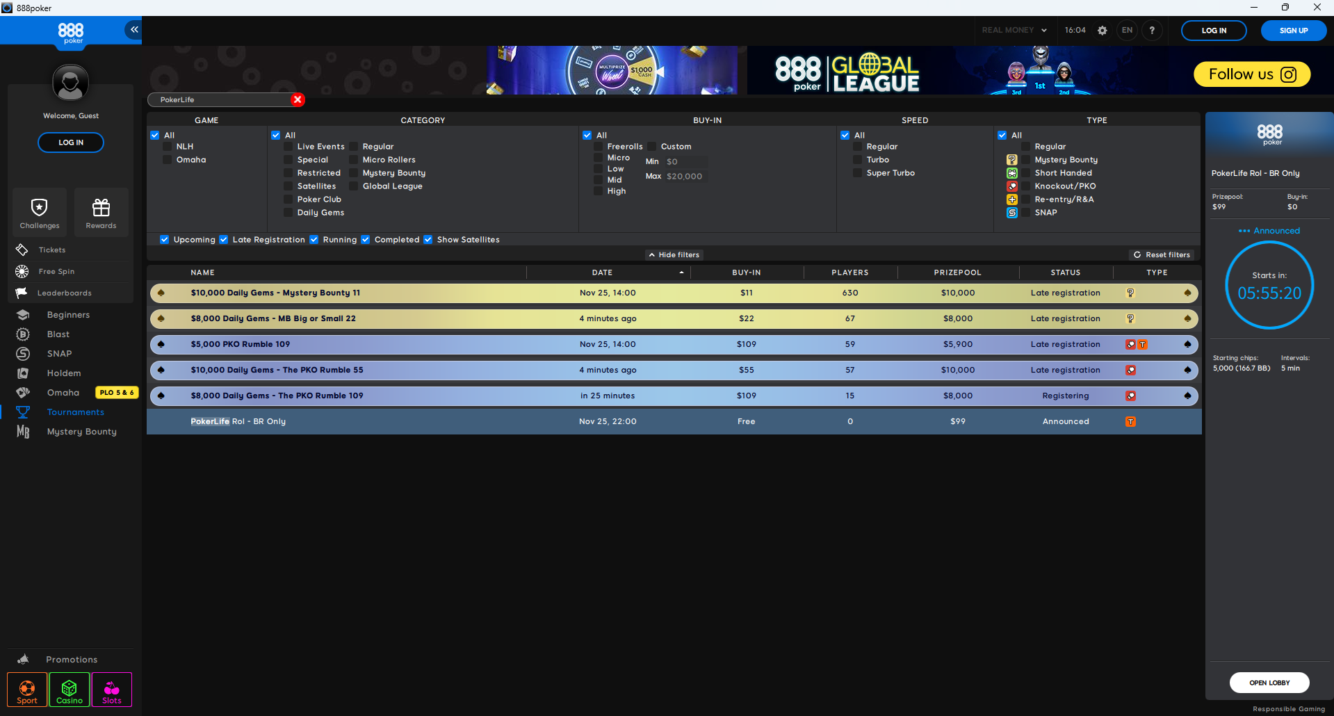 PokerLife Roll Lobby 25.11.2025