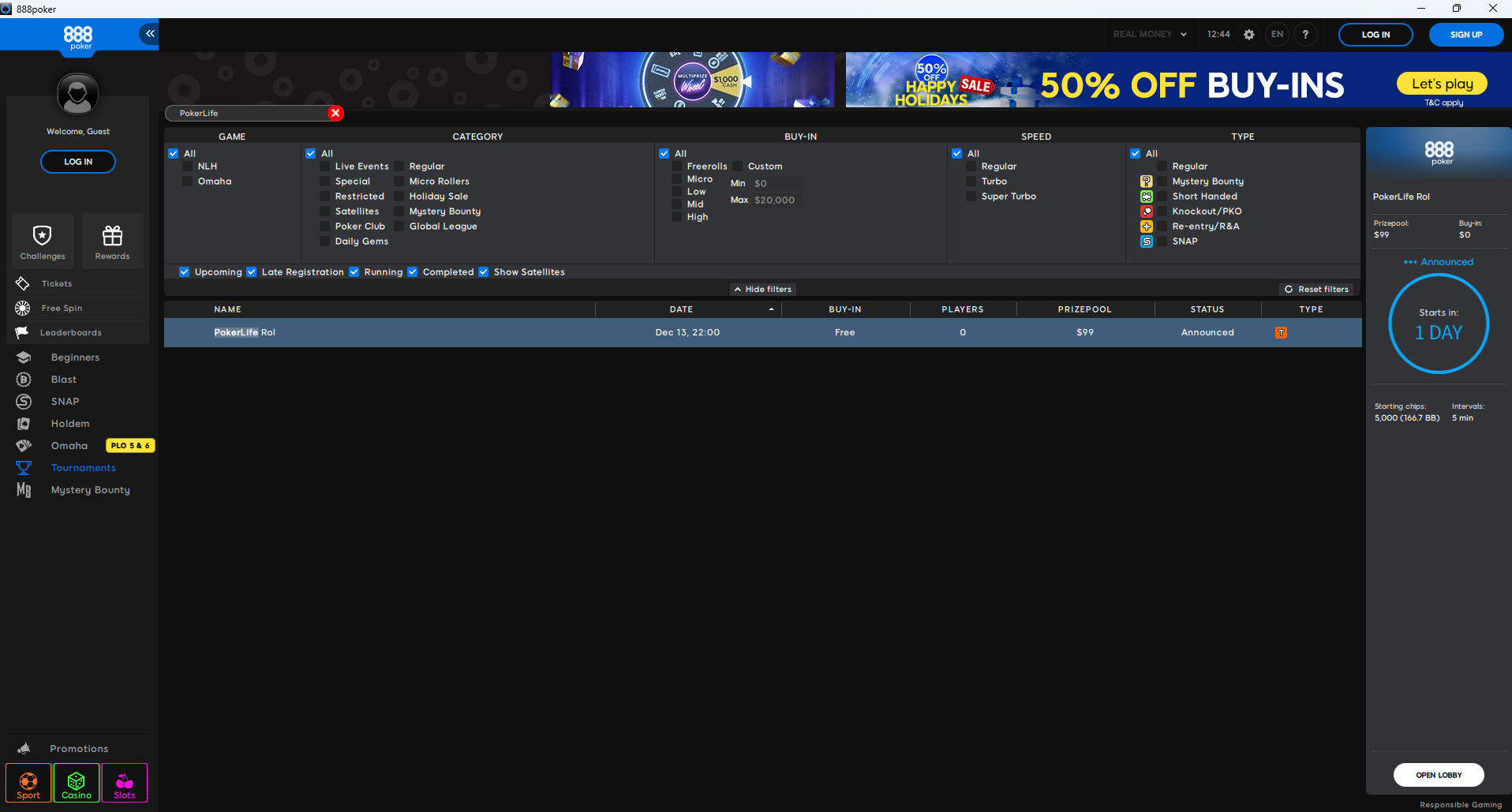 PokerLife Roll Lobby 13.12.2025