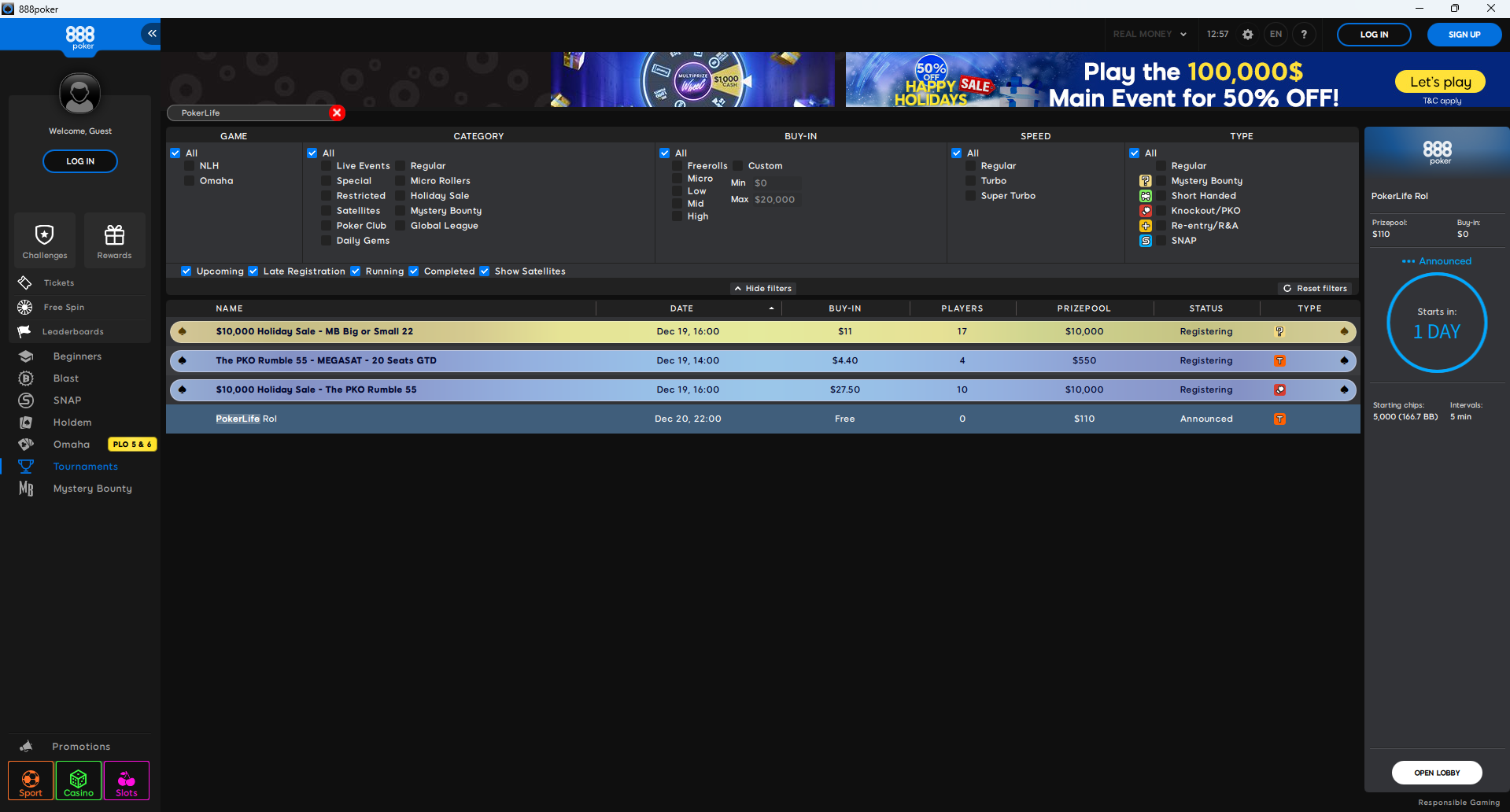 PokerLife Roll Lobby 20.12.2025
