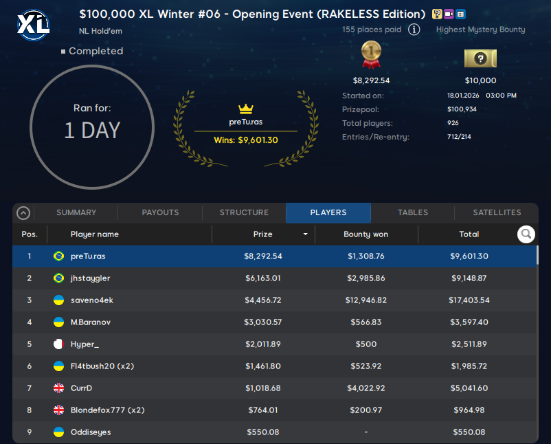 888poker XL Winter #6 20jan26