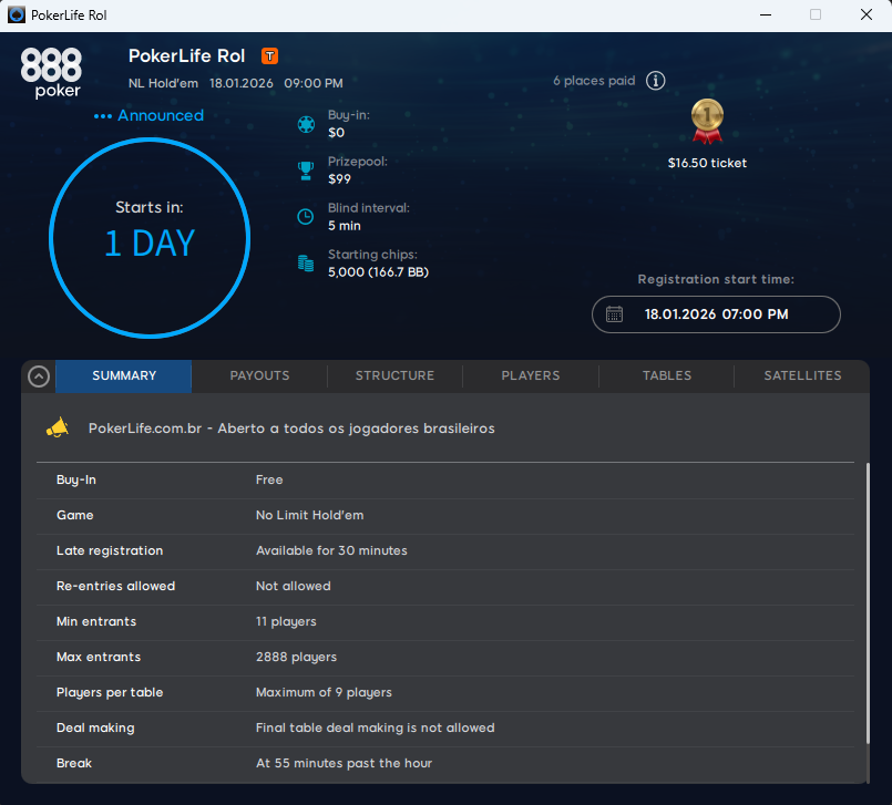 PokerLife Roll Infos 18.01.2026