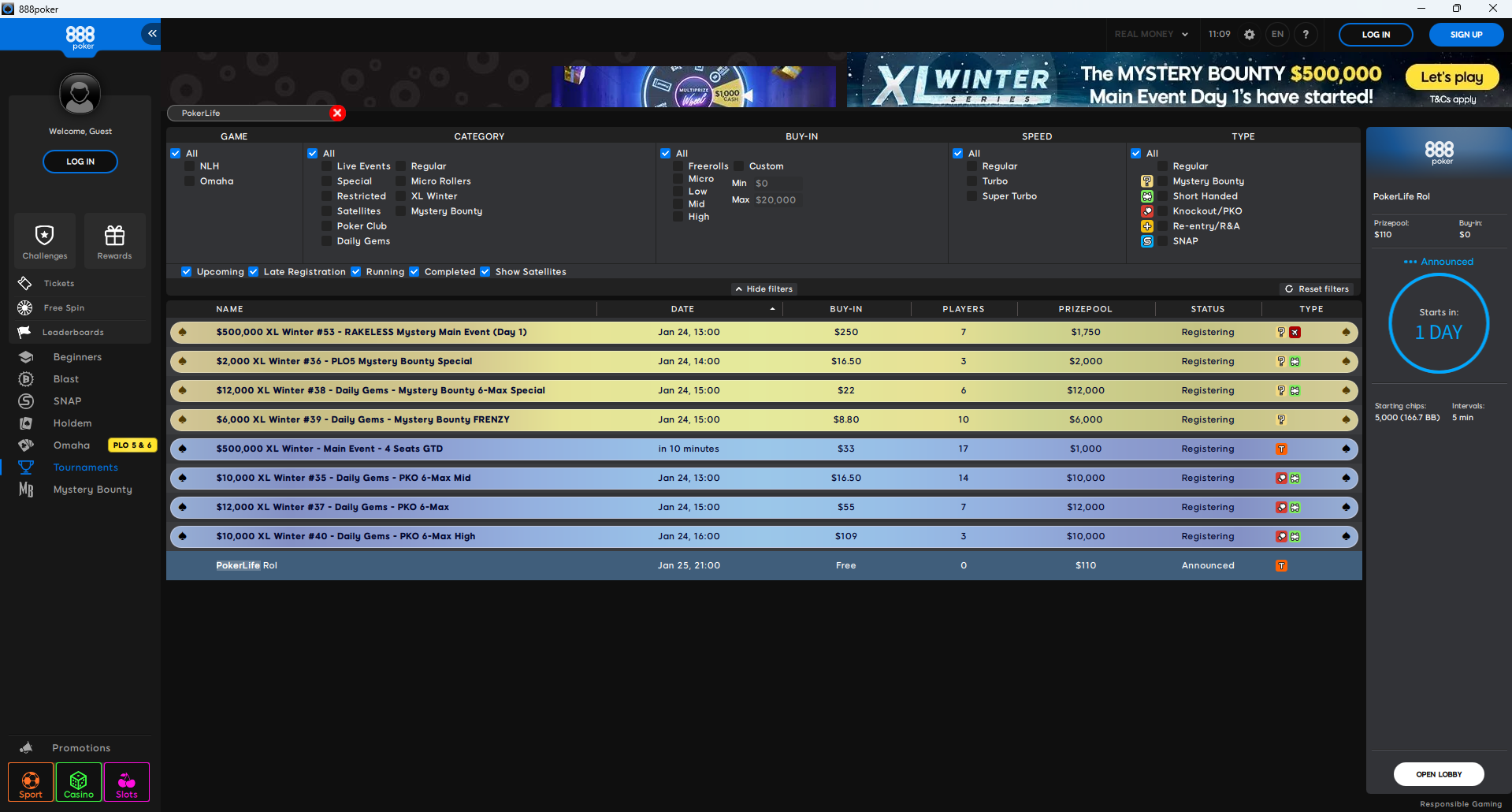 PokerLife Roll Lobby 25.01.2026