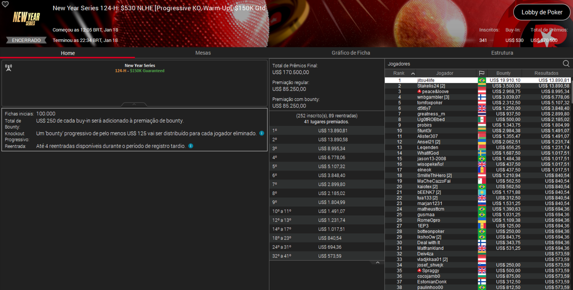 PokerStars New Year Series 124-H US$ 530 NLHE [PKO Warm-up] 18jan2026