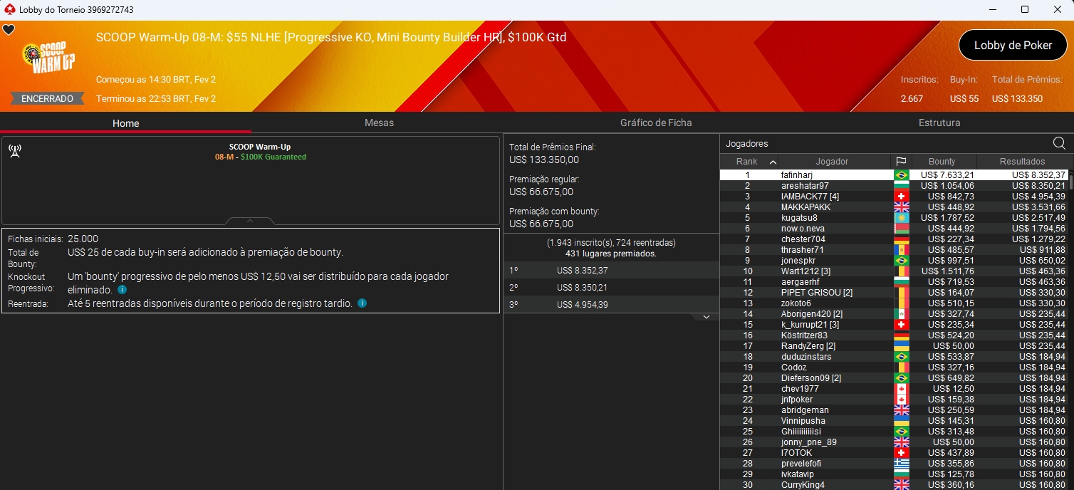 SCOOP Warm-Up #08-M US$ 55 NLHE