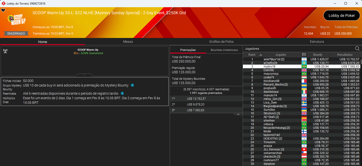 SCOOP Warm-Up #33-L US$ 22 NLHE