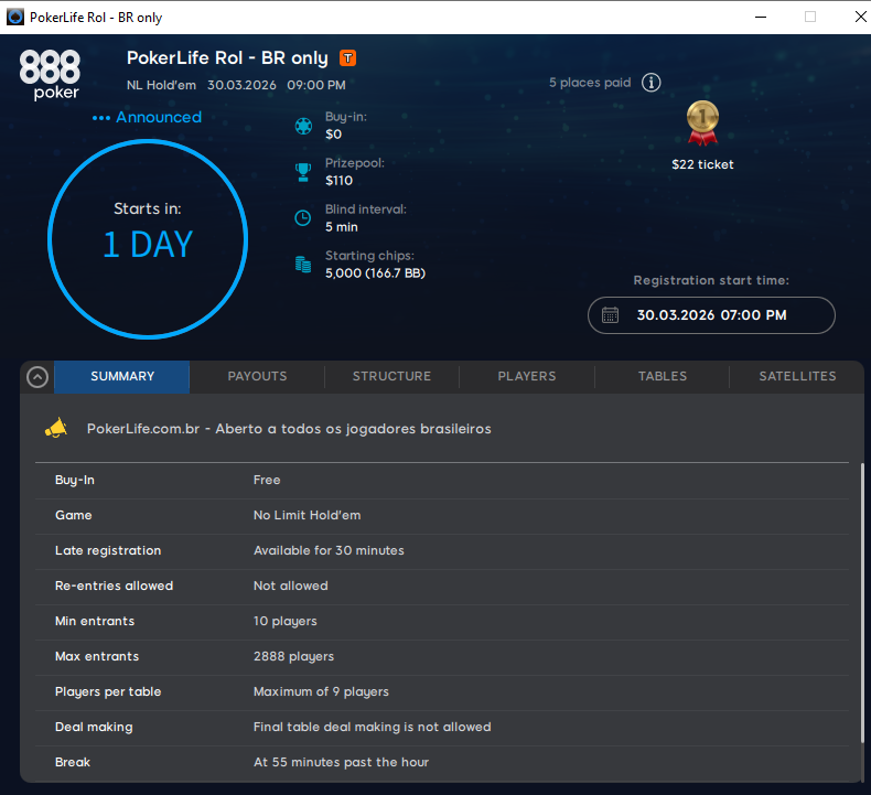 PokerLife Roll Infos