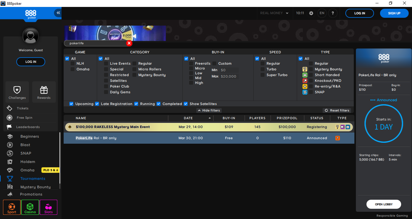 PokerLife Roll Lobby