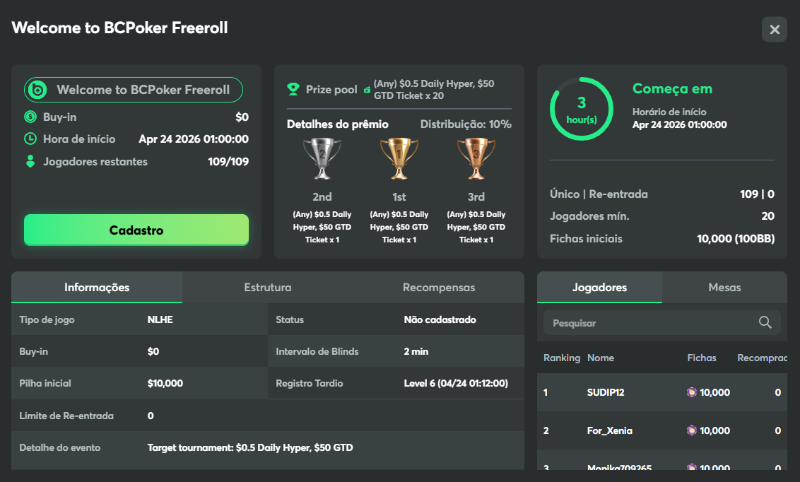 Lobby freeroll BCPoker