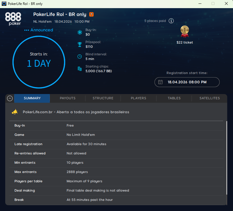 PokerLife Roll 18.04.2026 Infos