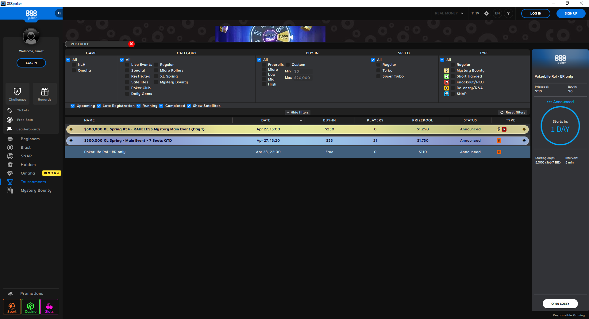 PokerLife Roll Lobby 28.04.2026