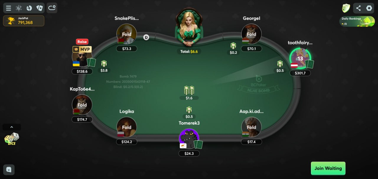 BCPoker mesa cash game