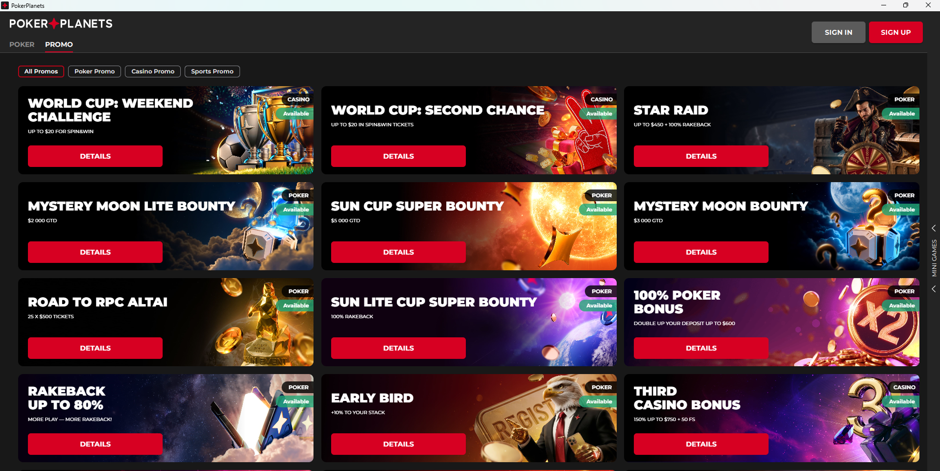PokerPlanets Promo Layout