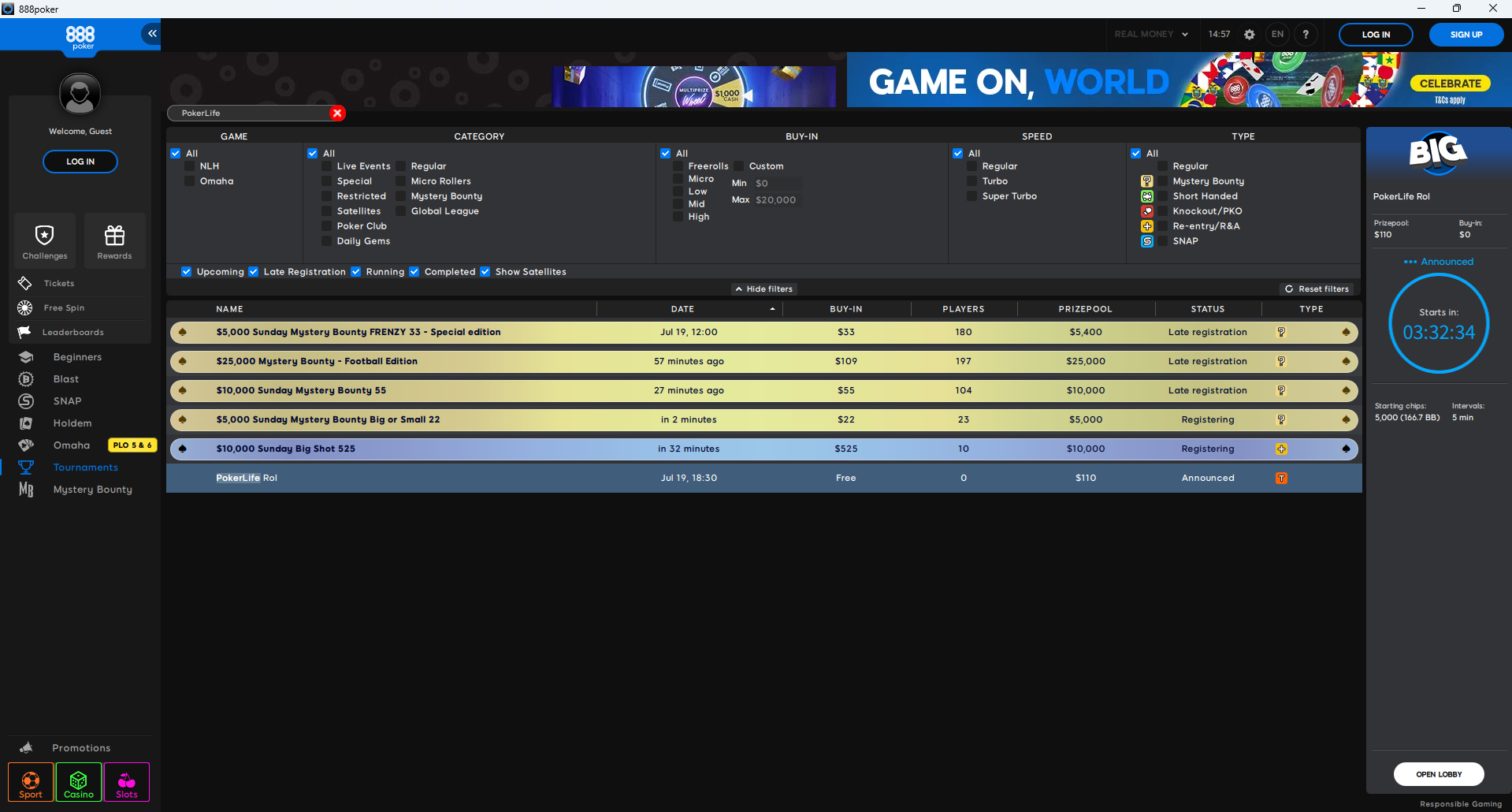 PokerLife Roll Lobby 19.07.2026