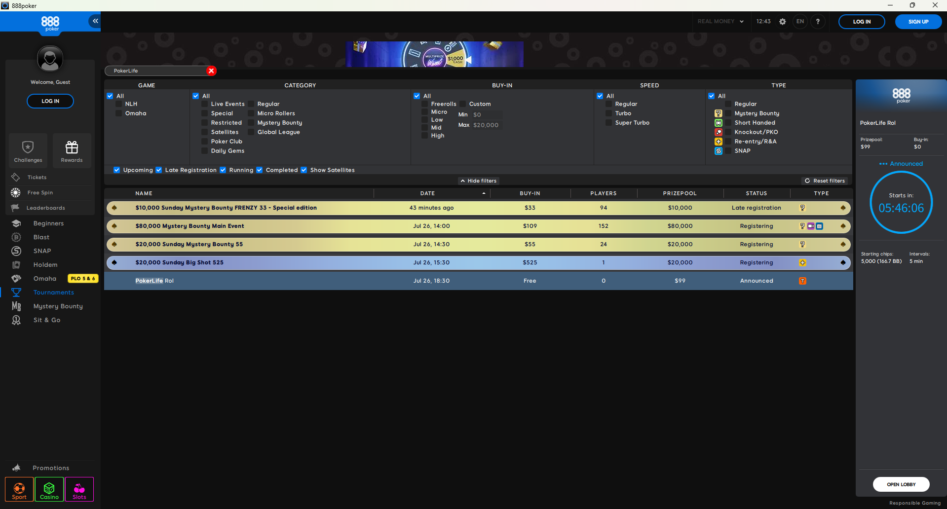 PokerLife Roll Lobby 26.07.2026