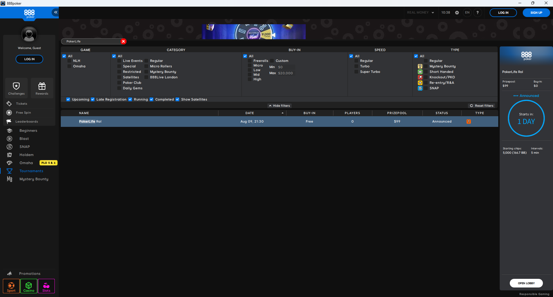 PokerLife Roll Lobby 09.08.2026