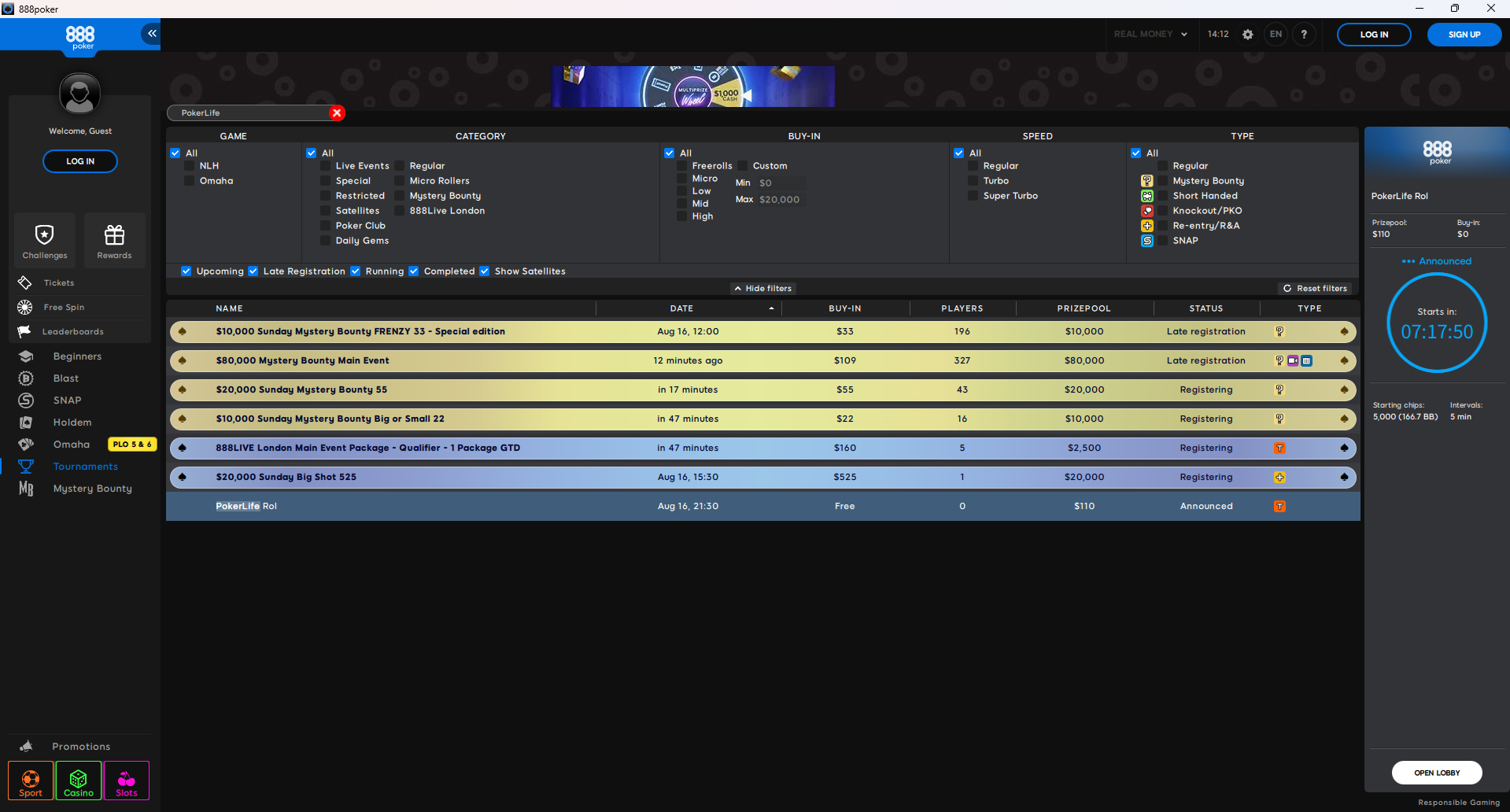PokerLife Roll Lobby 16.08.2026
