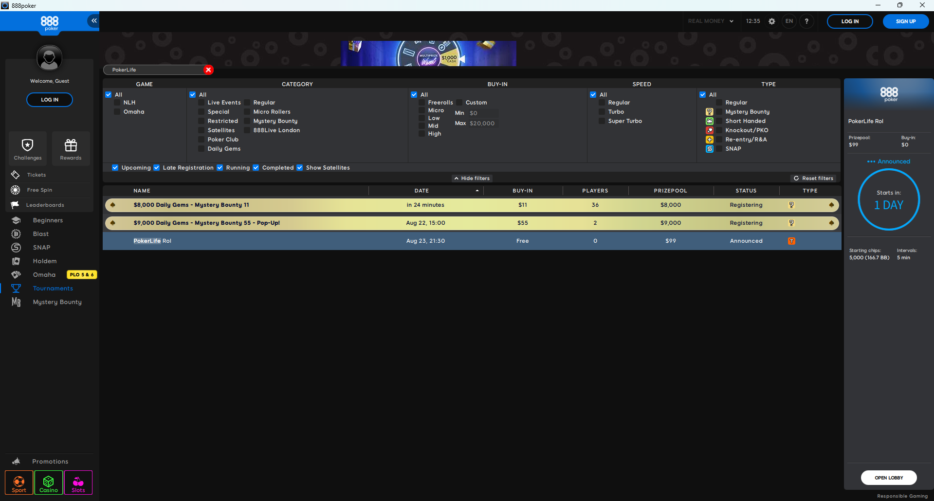 PokerLife Roll Lobby 23.08.2026