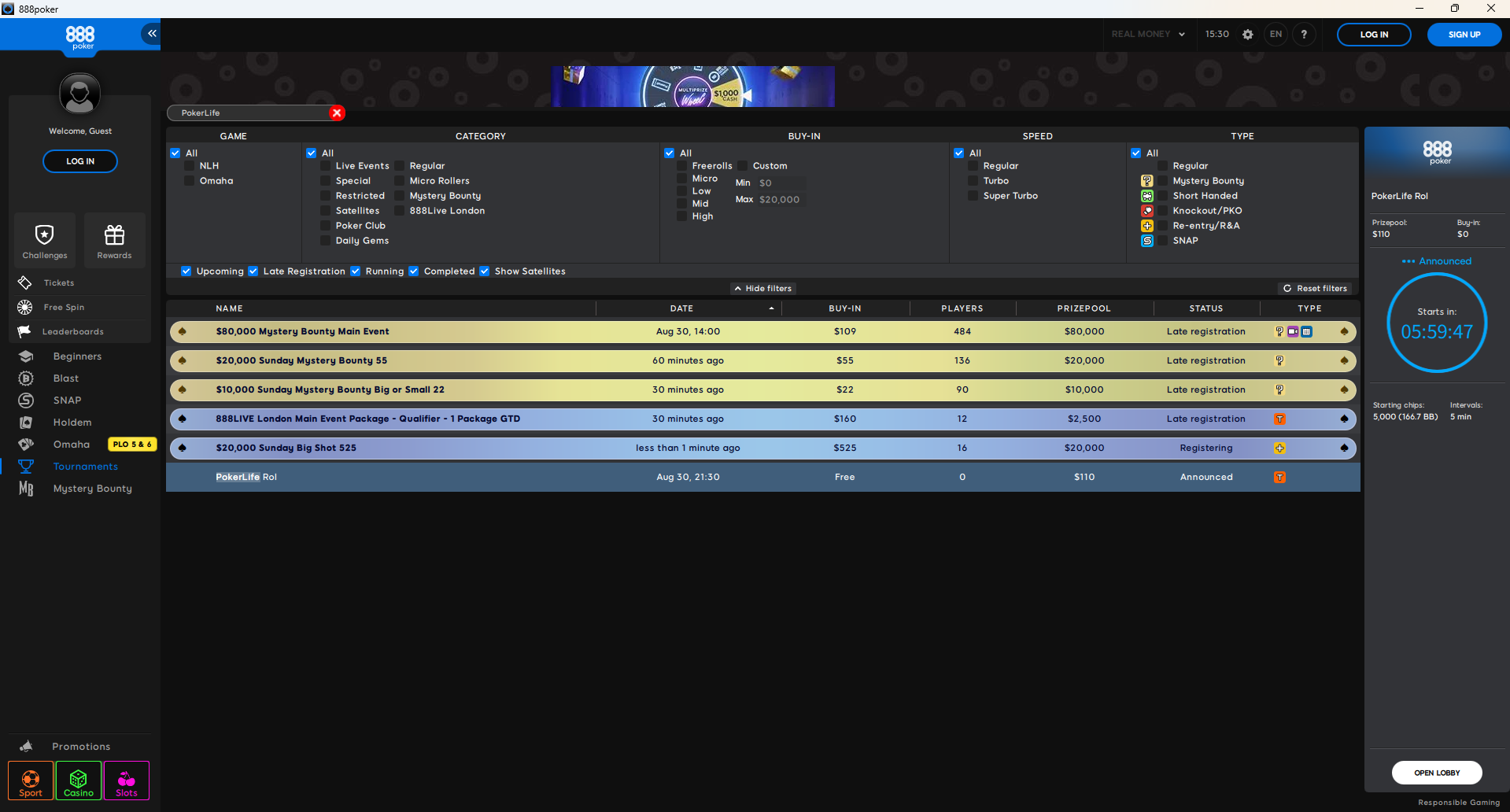 PokerLife Roll Lobby 30.08.2026