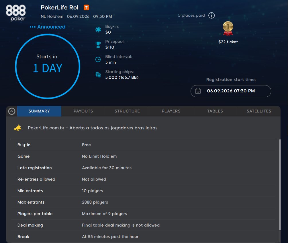 888poker PokerLife Roll 6set26