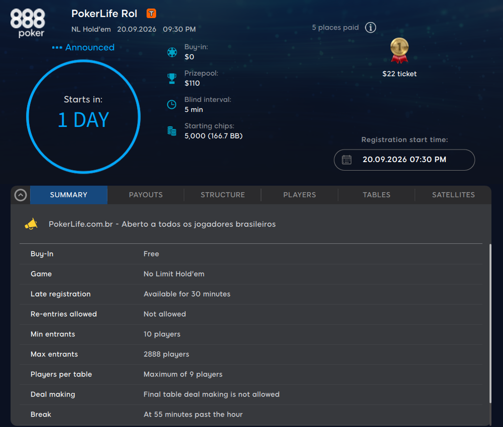 888poker PokerLifeRoll 20set26